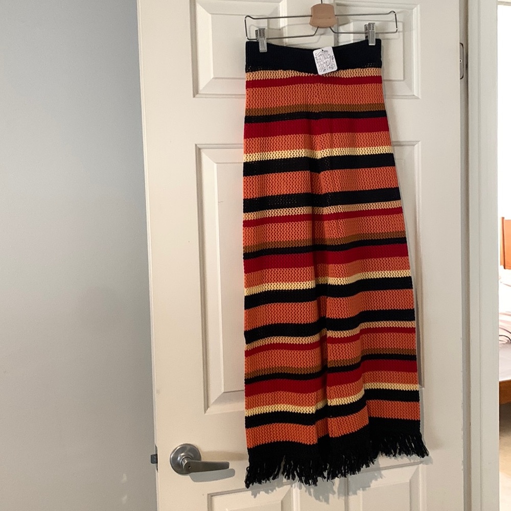 Free People Crocheted Striped pants. Fringe bottom SizeXS. WOW NWT One of a kind